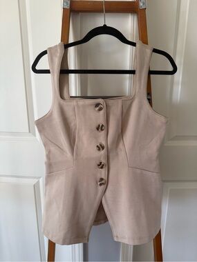 Maeve Beige Button-Front Tank Top